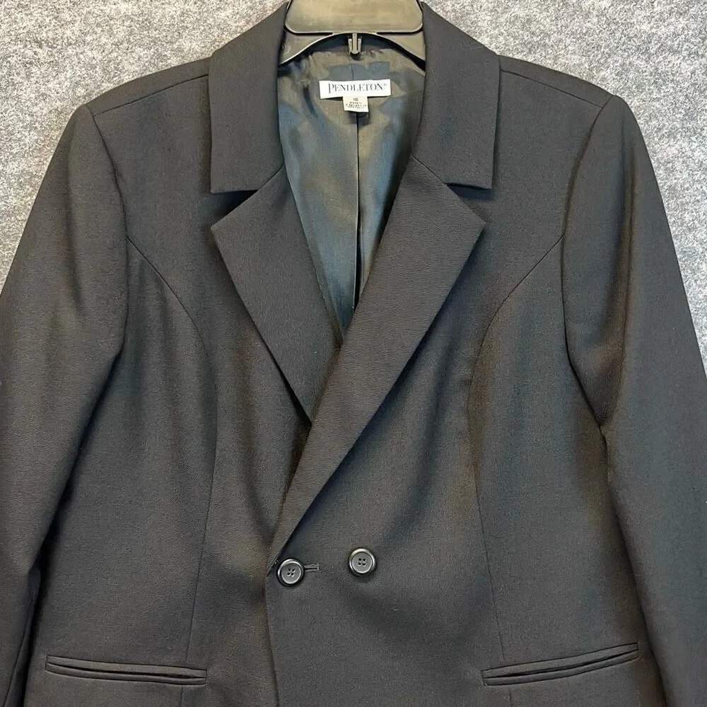 NWT PENDLETON Jacket Women's Size 16 Black Virgin Wool Double‎ Breasted Blazer